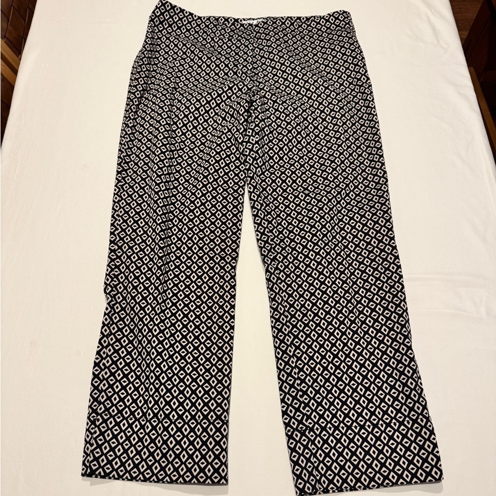CAbi Black & White Geometric Cropped Pants